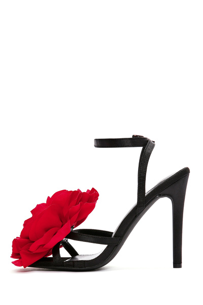 Derimod Women's Black Ankle Strap Accessory Detailed Thin Heeled Shoes Sandals 24Sfe45256F