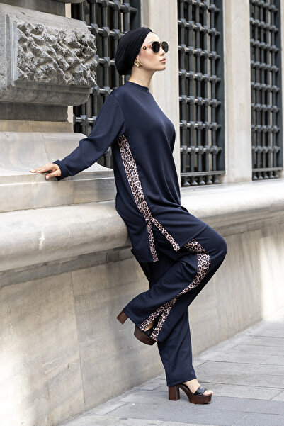 dilber fashion Leopard Garnili Double Face Cotton Lycra Double-Sided Tracksuit Set