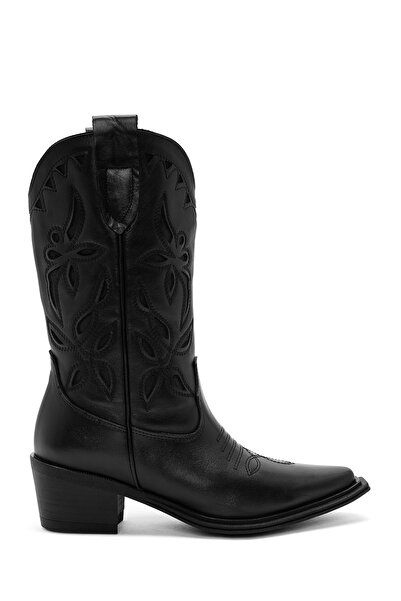 Derimod Black Leather Women's Cowboy Boots - 24Wfd 186918