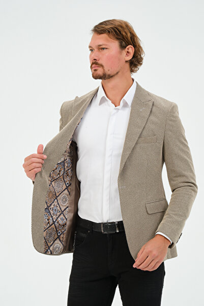 Bonesti Men's Slim Fit Blazer Jacket Dark Beige