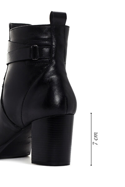 Derimod Black Leather Zippered Thick Heel Boots - 24Wfd 413118