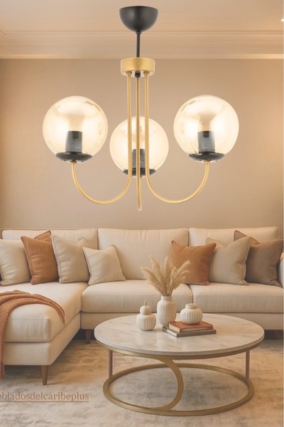 lüx aydınlatma Lina 3'lü Eskitme Bal Camlı Avize