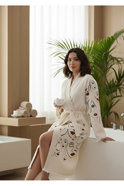 SEMTEKSTİL Curve (Plus Size) Silhouette Muslin Kimono&Kaftan Bathrobe, Dressing Gown, with Hidden Pocket