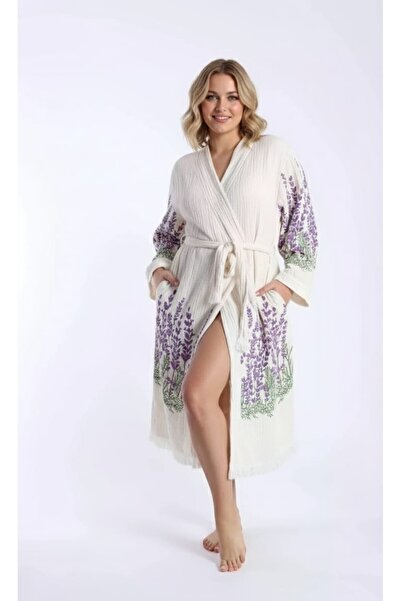 SEMTEKSTİL Plus Size (Curve) Muslin Fabric with Pockets 100% Cotton Peshtemal Bathrobe with Pockets Kimono Kaftan