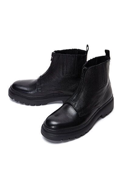 Derimod Μαύρες δερμάτινες ανδρικές μπότες casual με φερμουάρ - 24WFD6305FT
