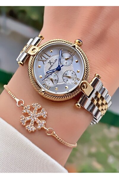 Daniel Klein Sarı Gümüş Renk Çelik Kordon Kadın Kol Saati - Bileklik Hediyeli