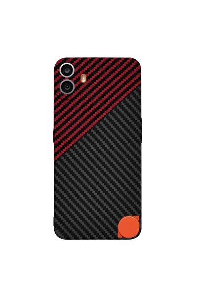 SKYDDAR INNOVATION Case for Nothing CMF Phone 1, carbon texture, Carbonite FiberShell, sticker set, Dark Red