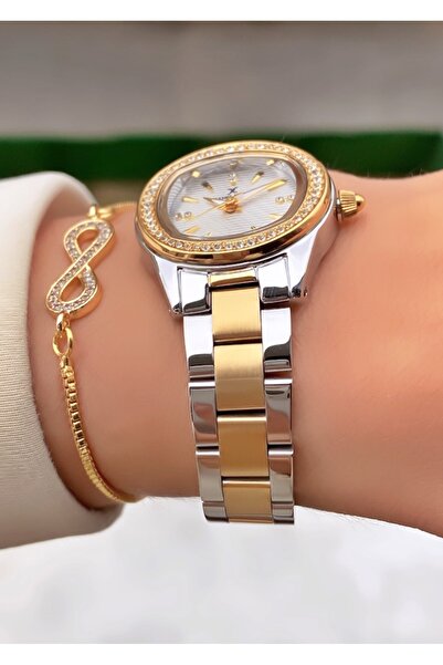 Daniel Klein Yellow Silver Colored Women's Wristwatch and Bracelet Gift