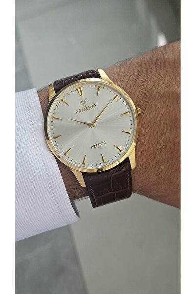 Raymond Rym-631494 Quartz Classic Men's Watch - Slim Case - New Season Gold-Brown-White
