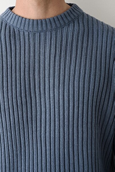 İLKCET MODA Чоловічий оверсайз-светр з товстими ребрами кольору індиго