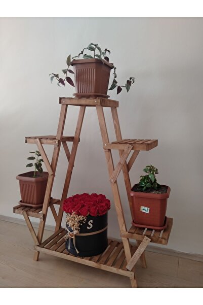 MarangozDede Ahşap Ceviz Renkli Çiçeklik Havluluk Raf Saksılık