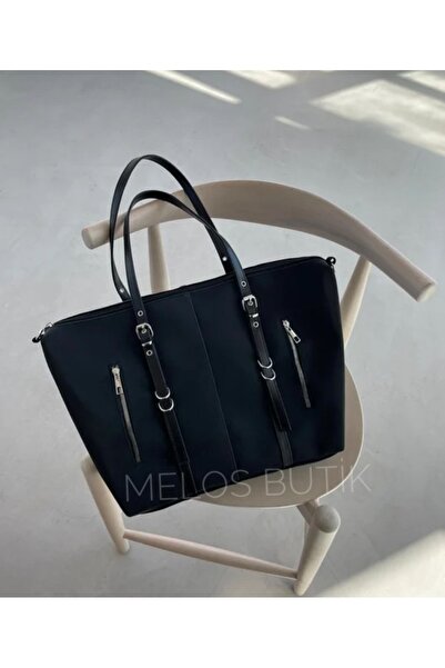 Melos Butik Жіноча сумка для університету, чорна, великого розміру, з блискав...