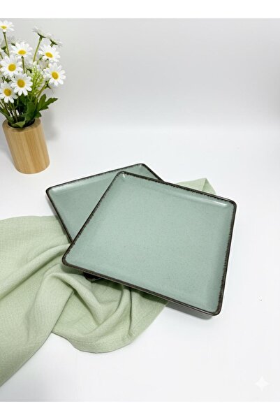 Kütahya Porselen Modern 2 Piece 25 X 25 cm Flat Plate Green (with Emblem)