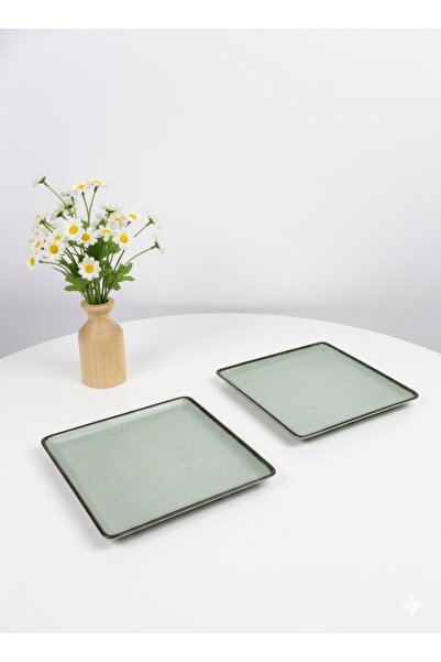 Kütahya Porselen Modern 2 Piece 25 X 25 cm Flat Plate Green (with Emblem)