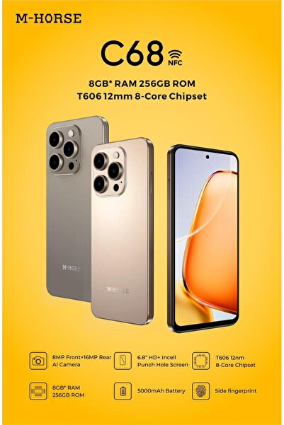M HORSE M-Horse C68 Smartphone 256GB, 8GB RAM, NFC Support, Gray Color + Free Bluetooth Earphone