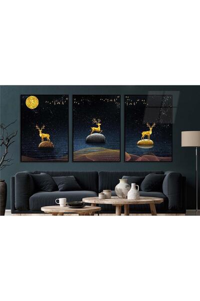 seninürünün Set de 3 picturi pe sticlă tematice de artă cu imprimare pe sticlă cu cadru din aluminiu 0065