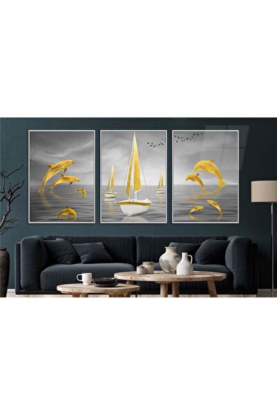 seninürünün Set de 3 picturi pe sticlă tematice de artă cu imprimare pe sticlă cu rame din aluminiu 0066