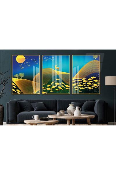 seninürünün Set de 3 picturi pe sticlă tematice de artă cu imprimare pe sticlă cu cadru din aluminiu 0071