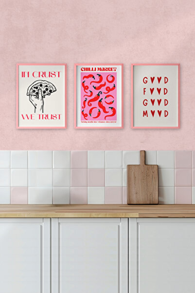 Metranya Duvar Poster Seti 3'lü Çerçevesiz Mutfak Salon Yatak Odası Kahve Köş...