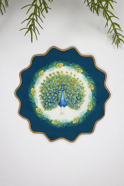 Genel Markalar Peacock Tavus Kuşu Tasarımlı Nakış Kenar Kumaş Kokteyl Peçetesi 1 Adet