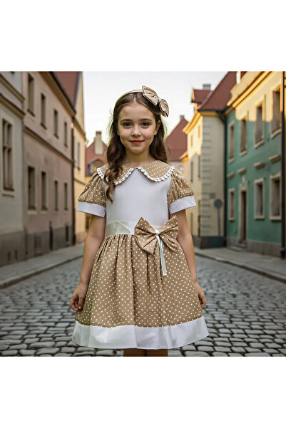 HC Kids Wear Set rochie cu detaliu cu buline maro lapte pentru fetiță și cata...