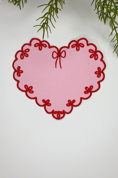 decofav Καρδιά Ροζ Κεντημένη Χαρτοπετσέτα Κοκτέιλ 1 Τεμάχιο