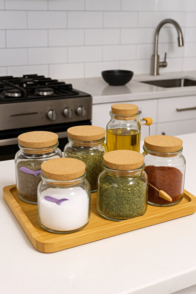 Kezze 1 Adet Mantar Kapaklı  Cam Kavanoz - Baharat Takımı 575ml