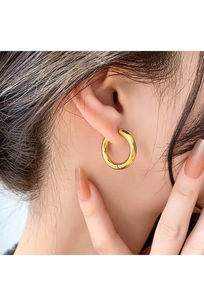 Siya Silver Kararmaz Çelik Kalın Spor Halka Küpe-2,4 cm