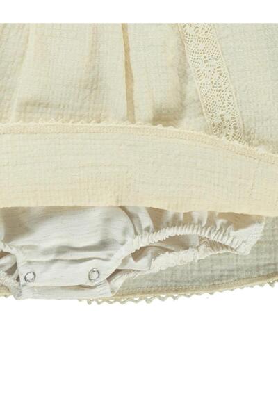 Bombili فستان من الموسلين بتفاصيل دانتيل للأطفال من 3-12 شهرًا - بيج 6-9 أشهر