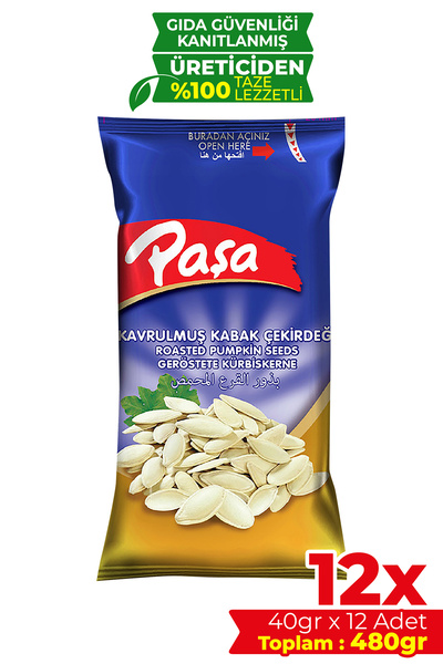 Paşa Kuruyemiş Kavrulmuş Kabak Çekirdeği 480 gr (40 gr x 12 Adet) (Tuzlu Kaba...
