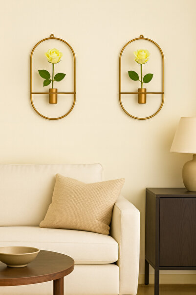 VENON 2 Adet Eskitme 20 X 40 Mat Gold Dekoratif Metal Duvar Çiçekliği – Modern Vazo Askı
