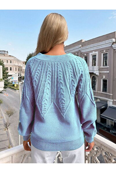 TRQOM Saç Örgülü Bisiklet Yaka Italyan Kol Triko Kazak