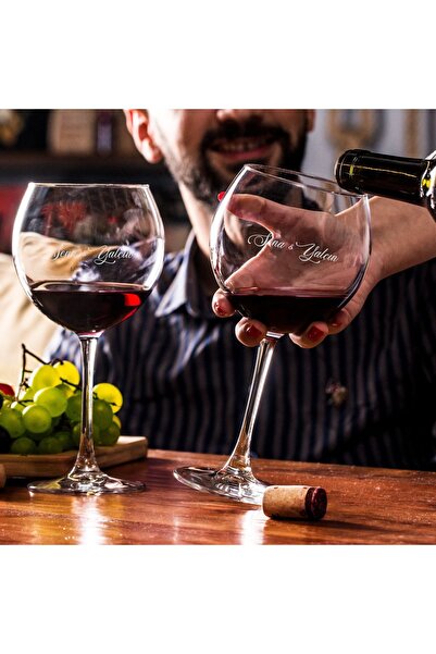 Hediyesepeti İsim Yazılı Piedmont 2'li Şarap Kadeh Seti