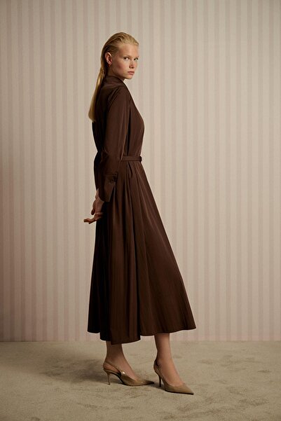 TERZİ DÜKKANI SALVE BOL KESİM GÖMLEK ELBİSE KAHVERENGİ