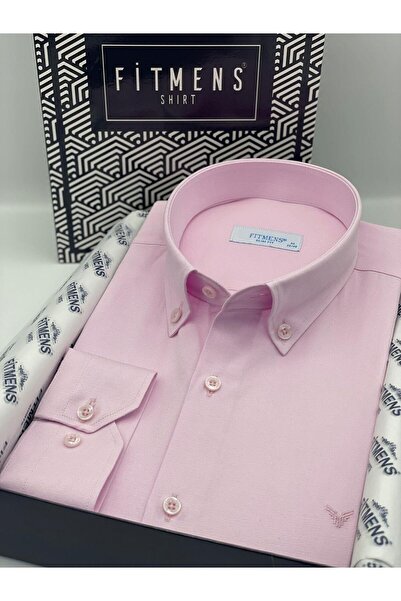 Fitmens Slim Fit Uzun Kol Pamuklu Hediye Kutulu Kolay Ütülenebilir Erkek Gömlek FS-002225 - Pembe