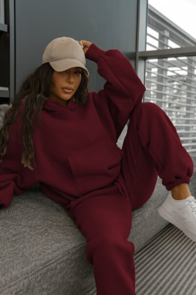 YAKAMEL طقم بدلة رياضية نسائية بقلنسوة كبيرة الحجم مكون من 3 قطع