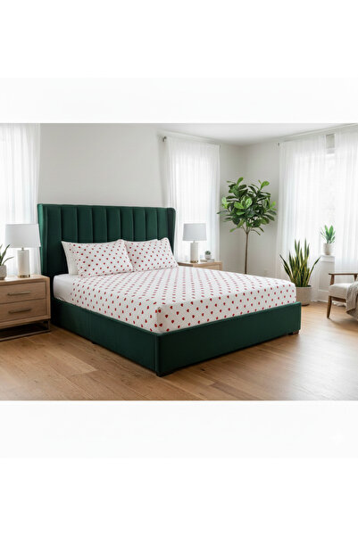 She&Co Double Size Rubberized Bed Sheet Set - 3 Pieces |   Heart