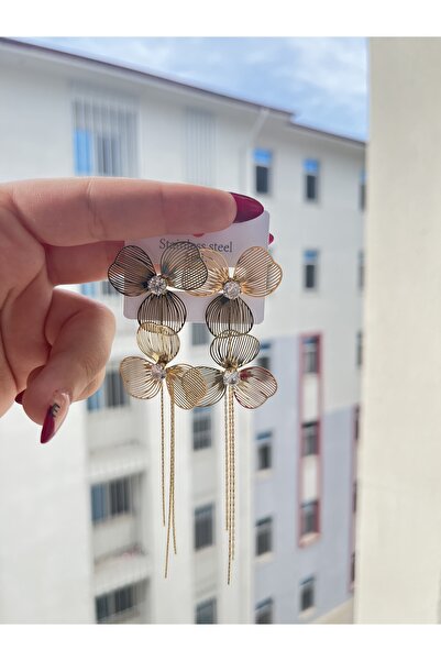 XUPING JEWELRY HANZEM XUPİNG 14 K Paslanmaz Çelik Zarif Çiçek Küpe Gold VİP Series