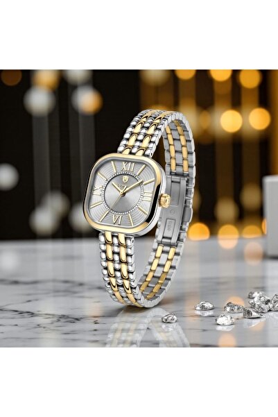 Raymond ساعة يد نسائية من الفولاذ المربع الرجعي طراز RYM-211503 - ضمان لمدة عامين IPG-رمادي