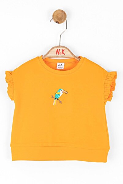 nk kids Short Sleeve T-Shirt with Ruffled Sleeves Printed 36603 Orange