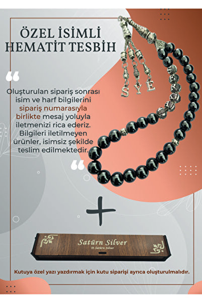 Satürn Silver Kuyumculuk Kişiye Özel Isimli Tesbih Harfli Püsküllü Tesbih - Hematit Taşı Doğal Taş Tesbih