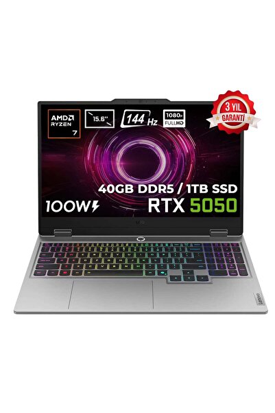 LENOVO LOQ 15AHP10 Ryzen 7-250 40GB DDR5 1TB SSD RTX5050 8GB 15.6 inç FHD 144Hz IPS FreeDos Laptop