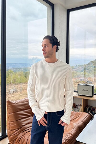 Flaw Wear Tricotaj Selanik guler rotund Pulover Ecru