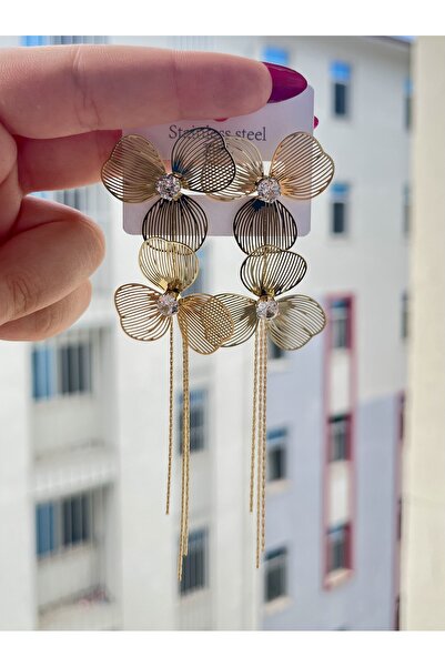 XUPING JEWELRY HANZEM XUPİNG 14 K Paslanmaz Çelik Zarif Çiçek Küpe Gold VİP Series