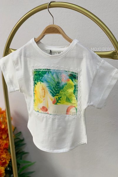 Mojo Bebek Mojo girl baby 1-4 years old girl patterned t-shirt 35311 ecru