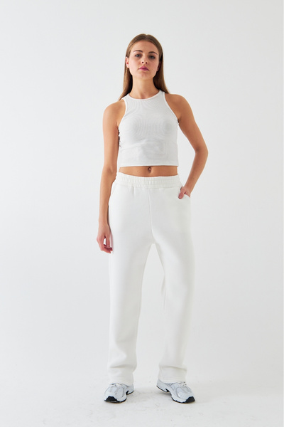 The Champ Clothing Λευκό φούτερ με ελαστική μέση με 3 κλωστές