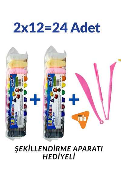 KATREMİA Havayla Kuruyan 24'lü 115 gr Modelleme Kili Yumuşak Clay Date Fikri (EBEŞUAR HEDİYELİ) 2x12=24 Adet