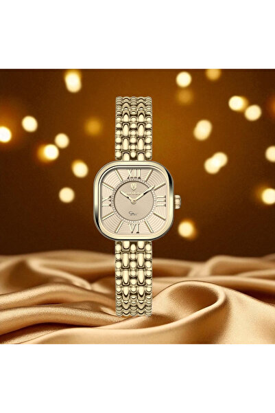 Raymond RYM-211503 RETRO KARE ÇELİK KADIN KOL SAATİ - 2 YIL GARANTİ GOLD