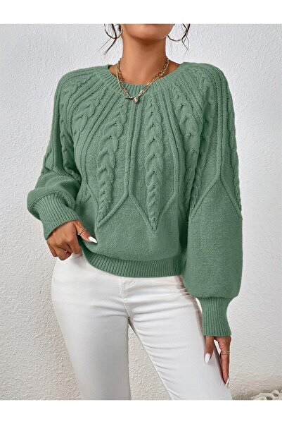 OMKA BUTİK Dámský pletený svetr s rolákem a italskými rukávy Mint
