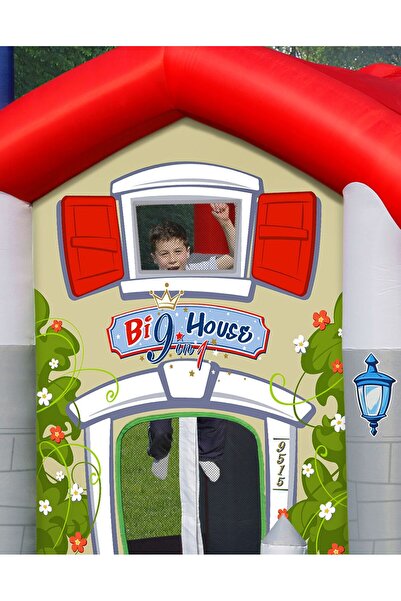 Happy Hop Saltea gonflabila Big House cu tobogan, loc de joaca, bile, spatiu catarat, loc sarituri,cos baschet